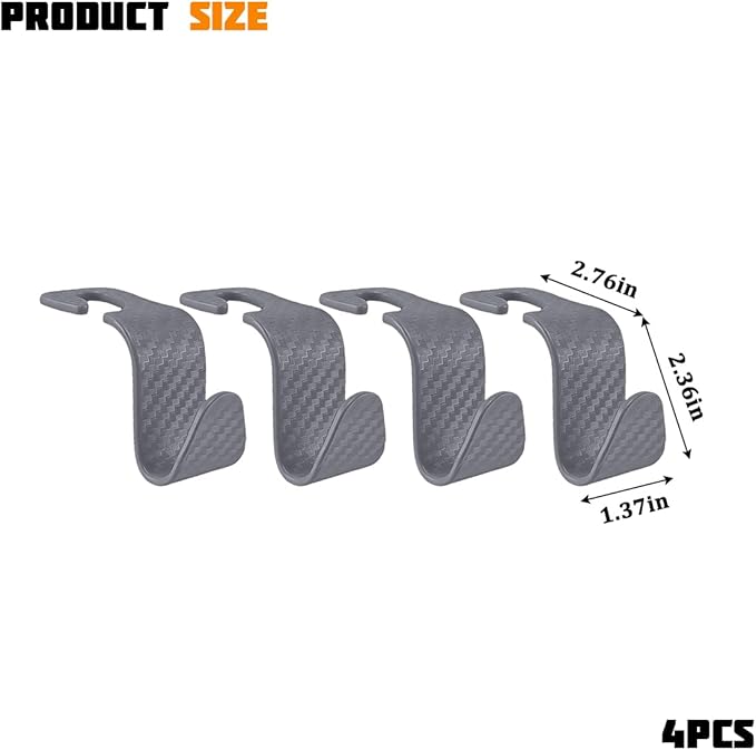4PCS Car Seat Headrest Hook, Automotive Back Seat Storage Holder Hanger, Vehicle Interior Backseat Organizer Hanging Hook for Purse Handbag Grocery Bags, Universal Fit (Gray)
