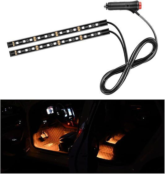 Car LED Strip Light, 24 LEDs RGB Neon Interior Atmosphere Lights, 12V Under Dash Ambient Night Light, Cigarette Lighter Auto Interior Decorative Lamp, Car Accessories (Orange-Yellow)