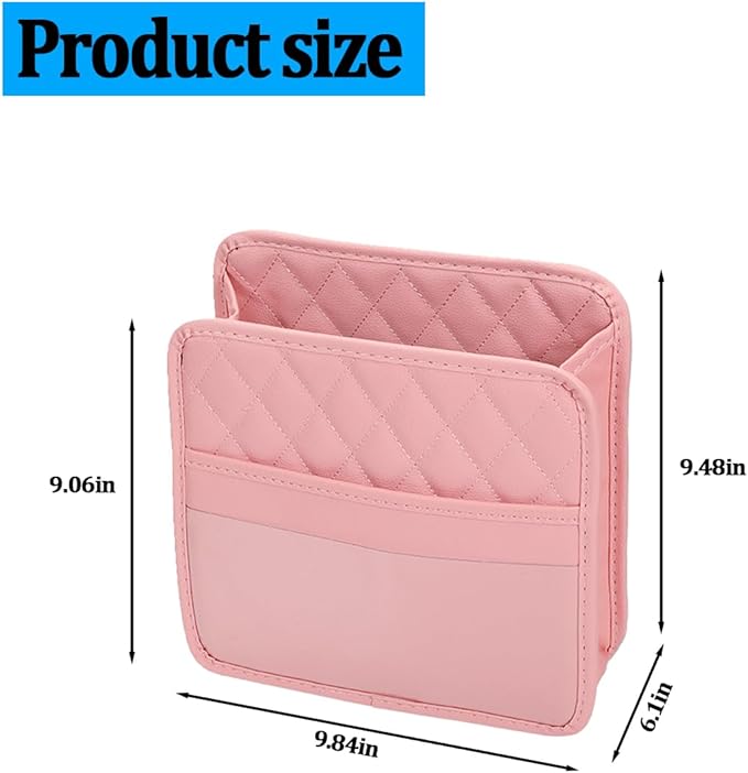 Car Seat Back Organizer, Foldable Leather Vehicle Backseat Storage Bag, Multifunctional Automotive Interior Hanging Pocket Accessories, Universal Fit (Pink)