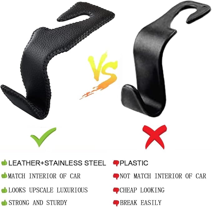 Car Hooks Universal Car Vehicle Back Seat Headrest Hanger Holder Hook Microfiber Leather & Stainless Steel for Bag Purse Cloth Drink Grocery (Green)