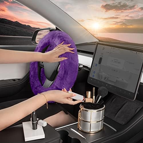 Carbella Aspen Purple Fuzzy Steering Wheel Cover for Women ‚Äì Cute and Stylish Fluffy Fur Steering Wheel Cover for Cars Trucks Vans SUVs, Universal Fit for Wheel Sizes 14.5 to 15.5 inches