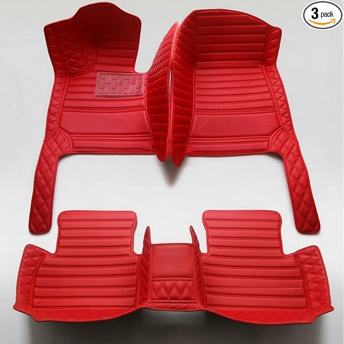 KaiLaiCarCustom Automotive Car Floor Mats for 99.99% Sedan SUV Sports Car Men Women Protection Full Coverage Pads Anti-Slip Leather Floor Lining (Red Diamond + red Strip, D- Diamond + Strip)