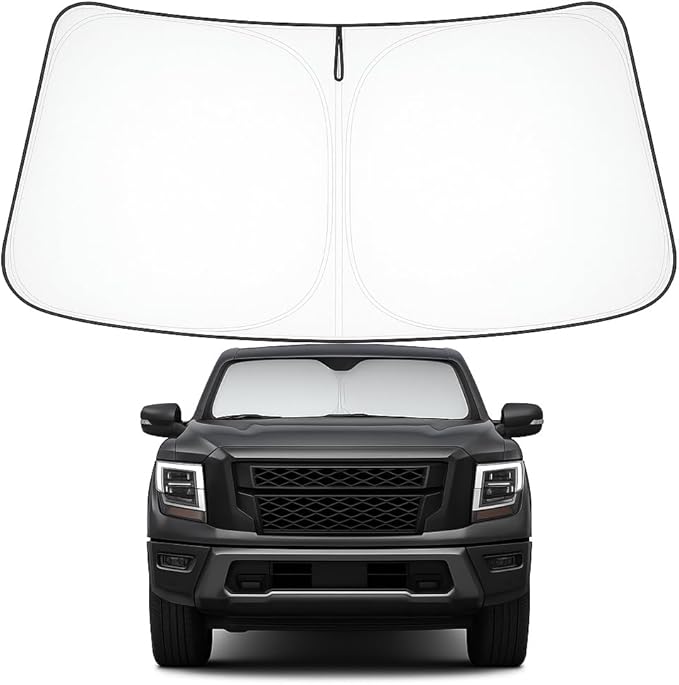 Proadsy 2026 Upgrade Windshield Sun Shade Custom Fit 2020-2024 Nissan Titan Foldable Front Sunshade Protector Sun Visor Blocks UV Rays Keep Car Cooler