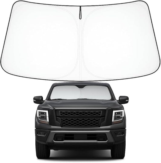 Proadsy 2026 Upgrade Windshield Sun Shade Custom Fit 2020-2024 Nissan Titan Foldable Front Sunshade Protector Sun Visor Blocks UV Rays Keep Car Cooler
