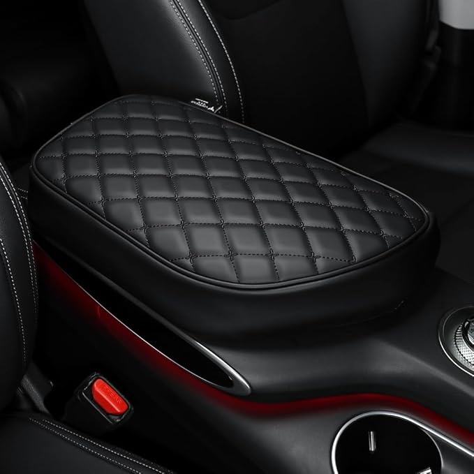 Car Armrest Cushion Cover Compatible with Genesis GV70 2022 2023 2024 2025 Accessories, Leather Center Console Armrest Pad(Black)