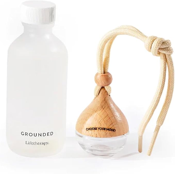 Lifetherapy Choose Your Mood 2 Ounce Glass and Beech Wood Waterdrop Shaped Scented Vehicle Auto Car Diffuser, Grounded