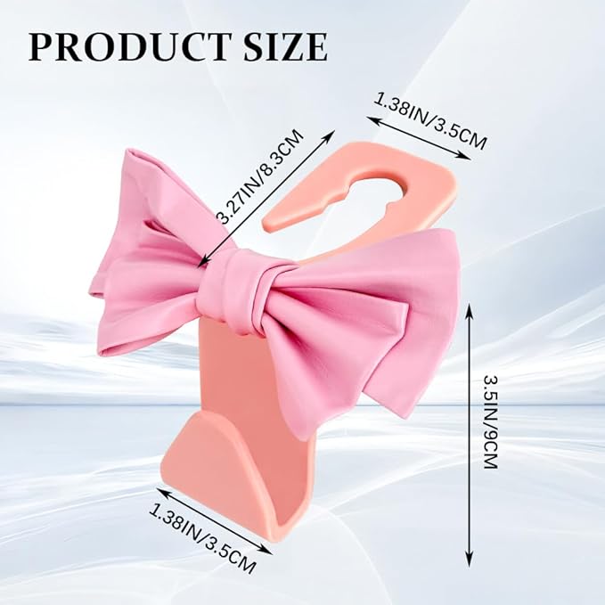 2PCS Car Purse Hooks, Car Hooks for Purses and Bags Cute, Cute Bow Shaped Vehicle Backseat Storage Hanger, Auto Leather Bow Back Seat Storage Hanging Holder Universal for Women Girls (Pink)