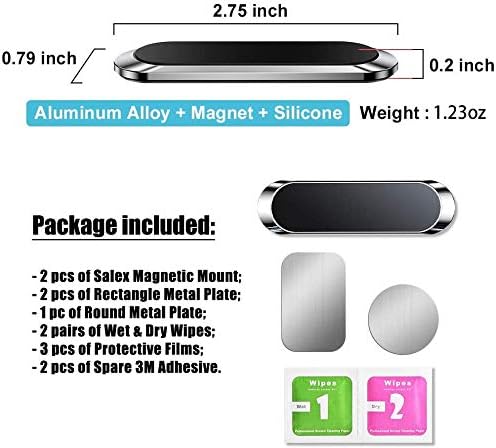 SALEX Flat Magnetic Phone Mounts 2 Pack. Black Cell Phone Holder for Car Dashboard, Wall, Truck. Universal Stick on iPad Wall Magnet Mount Kit for Tablets, Smartphones. Magnetic Phone Mount for iPhone