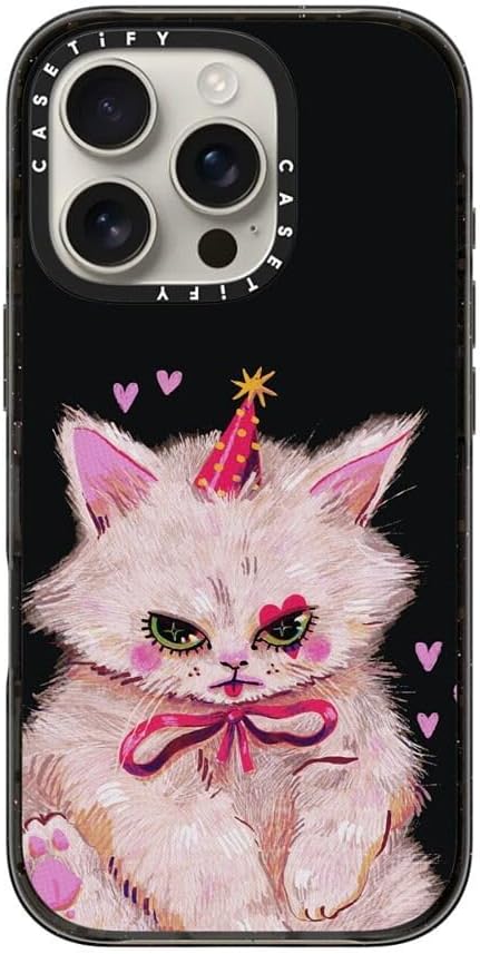 CASETiFY Impact Case for iPhone 16 Pro [Slim / 8.2 ft. 4X Military Grade Drop Protection/Compatible with Magsafe] - Clown Kitty - Clear Black