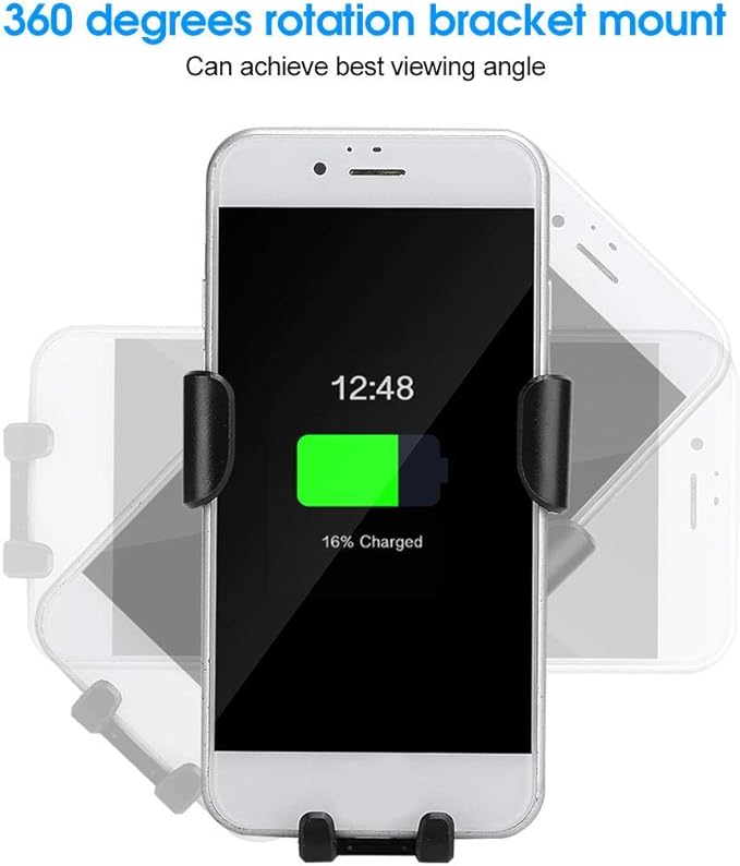 Car Mount Charger, 10W 360 Degrees Rotation Fast Charging Car Charger Bracket Mobile Phone Charger Silver for S10, S10, Note 10, 10, Mate 30, Mate 30 Pro Black