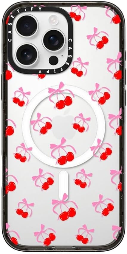 CASETiFY Impact iPhone 16 Pro Max Case [Slim/Compatible with Magsafe / 8.2 ft. 4X Military Grade Drop Protection] - Cherries Jubilee - Clear Black