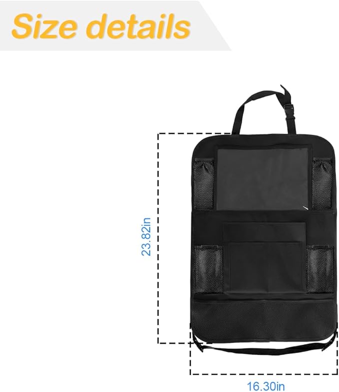 Osilly Car Seat Back Organizer, 2 Pack Backseat Storage Bag with Touch Screen Tablet Holder & 9 Pockets, Durable Waterproof Oxford Fabric, Travel Accessories, Road Trip Essentials for Kids