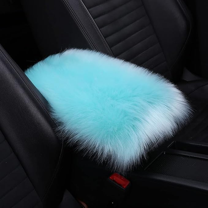 Center Console Cushion Pad Armrest Pad, Furry Armrest Cover, Car Interior Accessories, Blue