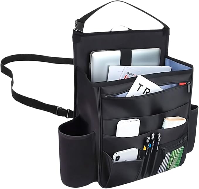 Car Front Seat Organizer, Multipurpose Hanging Passenger Seat & Backseat Storage Bag with Cup Holder, Multi-Layer Auto Interior Organizer with Laptop Tablet Storage, Universal Fit