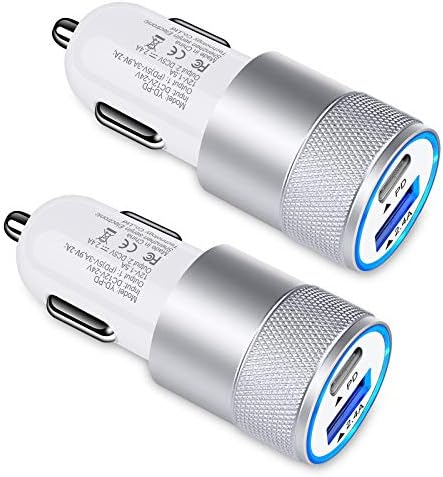 30W USB C Car Charger, [2Pack]3.0 Fast Charge Dual Port USB Type C and 2.4a USB A Cargador Carro Lighter Adapter for iPhone, Tablet, iPad, Samsung Galaxy, LG, Google Pixel GPS, Z Play Droid, Motorola