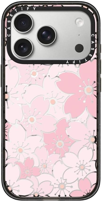 CASETiFY Impact iPhone 17 Pro Case [Slim/Compatible with Magsafe / 8.2 ft. 4X Military Grade Drop Protection] - Pink Sakura Bloom - Clear Black