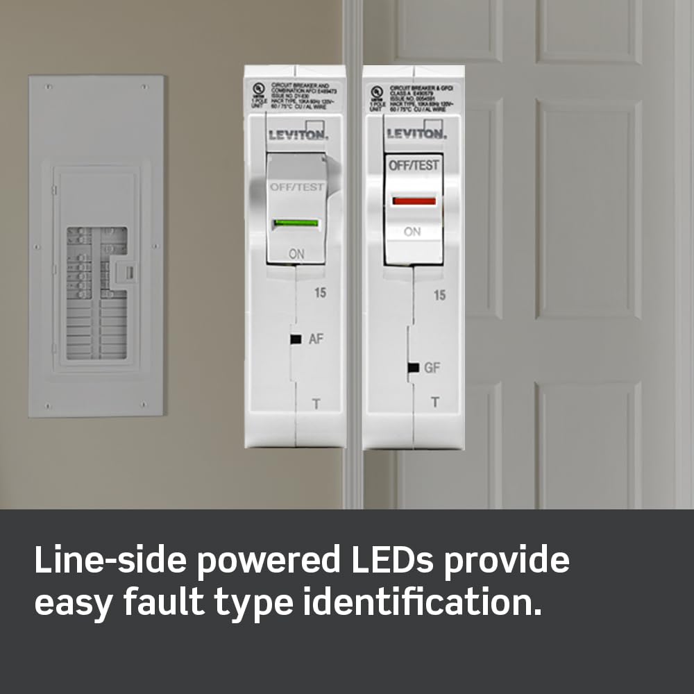 Leviton Surge Protective Device with Two 15A 1-Pole Plug-On Standard Branch Circuit Breakers, Thermal Magnetic, 120/240 VAC, LSPD1-T, White