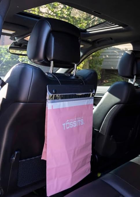 Tossits Disposable Car Trash Bag Hanging (Pink, Set of 7) - Leak-Proof, Smell-Proof Automobile Trash Container, Eco-Friendly, Thick, Large 12x15 Car Trash Bin with Sturdy Header Board