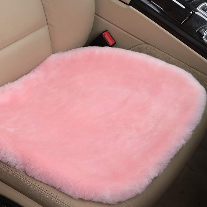 OGLAND Fluffy Genuine Australia Sheepskin Car Seat Cover for Auto Interior Accessories with Soft Fuzzy Wool Eco-Friendly Natural Fur Non-Slip (Pink, Front 20 * 20inchs)