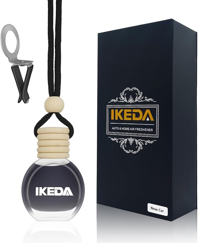 Ikeda Car Air Freshener: Hanging Car Smell Air Freshener | 10ml Round Hanging Car Decoration | Long Lasting Fragrance | For Auto Home | 1pcs (New car)