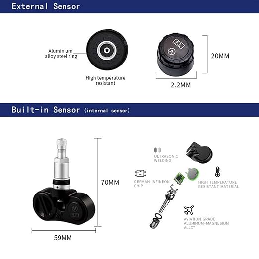 Car TPMS Kit, Universal Car Intelligent TPMS Cigarette Lighter Tire Pressure Monitoring System with 4 Internal Sensors