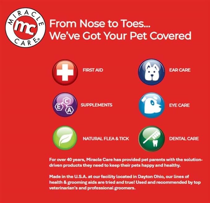 Miracle Care Ear Cleaner for Dogs and Cats, 8 Ounce, Reduces Ear Odor and Waxy Build Up, Gentle and Non Staining