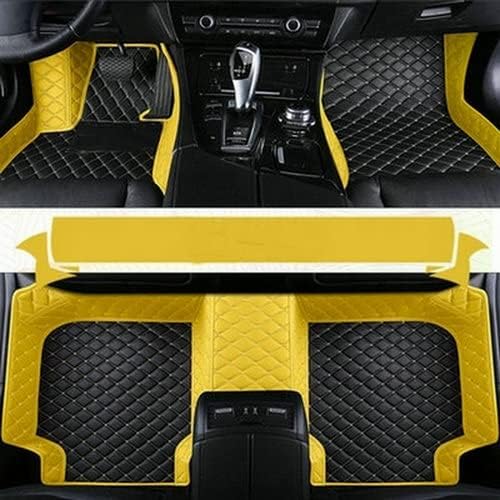 Custom Car Floor Mats Fit for 99% Sedan SUV Sports Car Full Coverage Pads Leather Floor Liners Mat Women Men (Black&Yellow)