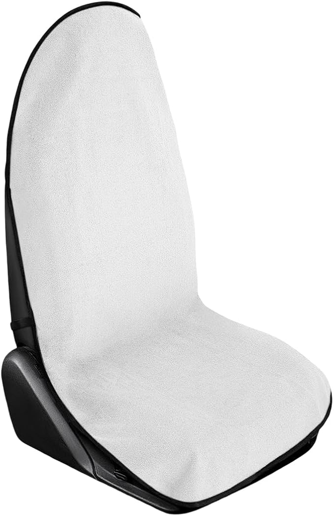 Waterproof Car Towel Seat Cover, Sweating Non-Slip Premium Towel Carseat Cover Protector, Universal Soft Machine Washable Car Truck SUV Front Seat Cover for Gym Workout Beach Hiking (White)