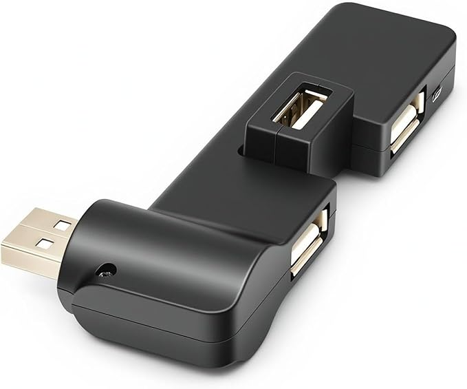 Mini USB 2.0 Hub 4 Port USB Hub,[90°/180° Degree Rotatable] USB Hub USB Extension for Mouse, Keyboard, Hard Drive or More USB Devices - Black