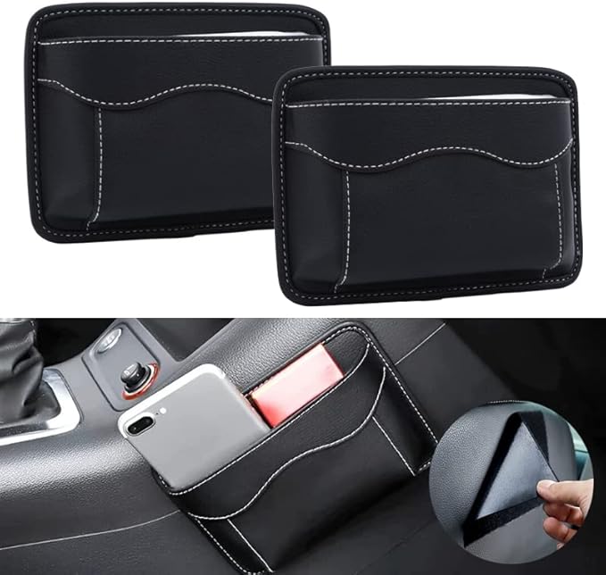 BetterJonny 2 Pcs Car Side Pocket Organizer, PU Leather Car Seat Side Storage Pocket Multifunctional Auto Console Side Storage Bag for Car Interior Organizer