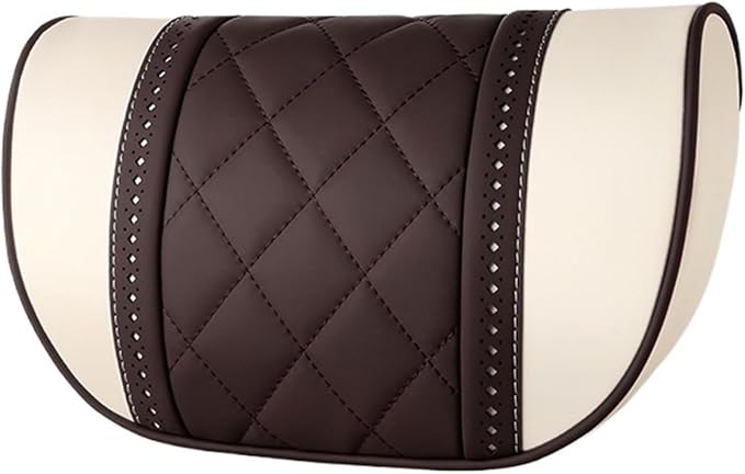 Car seat headrest Leather Car Fit for Seat Rest Cushion Headrest Car Neck Pillow Fit for BMW (Color : Beige Coffee)