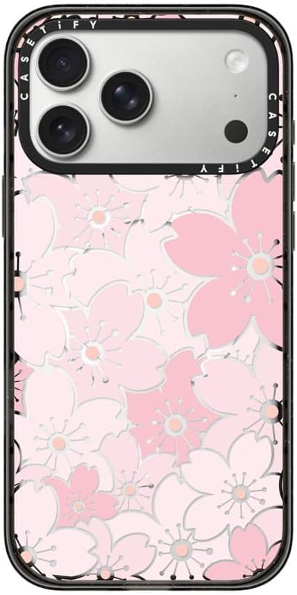 CASETiFY Impact iPhone 17 Pro Max Case [Slim/Compatible with Magsafe / 8.2 ft. 4X Military Grade Drop Protection] - Pink Sakura Bloom - Clear Black