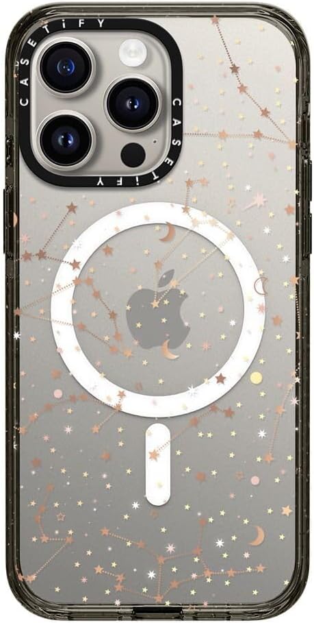 CASETiFY Impact iPhone 15 Pro Max Case [4X Military Grade Drop Tested / 8.2ft Drop Protection/Compatible with Magsafe] - Stars Prints - Space Pattern - Clear Black