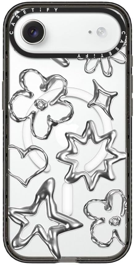 CASETiFY Impact iPhone Air Case [Slim/Compatible with Magsafe / 8.2 ft. 4X Military Grade Drop Protection] - Chrome Doodles - Clear Black