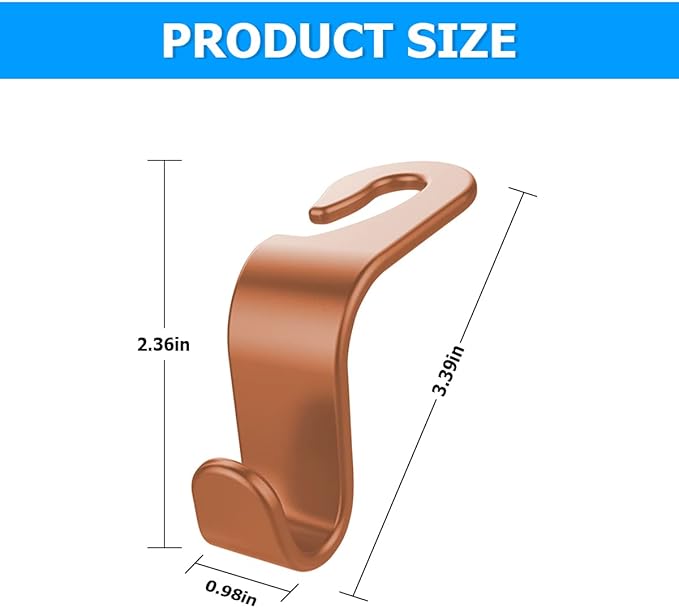 Car Back Seat Headrest Hooks, 4PCS Vehicle Backseat Storage Organizer Hanger, Multifunctional Auto Headrest Hidden Hook Universal for Handbag Purse Backpacks Bags and Groceries (Brown)