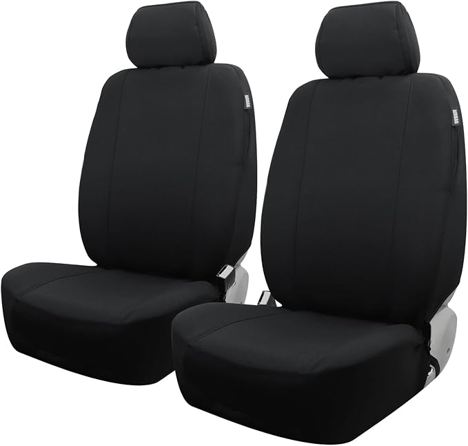 Champlus Car Seat Covers, Canvas Seat Protectors for Two Front Seats, Universal Fits Sedan Cars, SUVs, Trucks, and Mini Vans, Airbag Compatible, Quick Install, Set of 2, Black