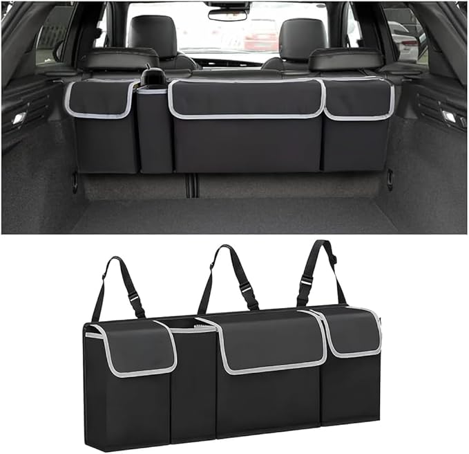 Car Trunk Organizer with Lid for 2023-2026 Honda HRV, Large Waterproof Vehicle Backseat Hanging Storage Bag with Pockets & Adjustable Straps