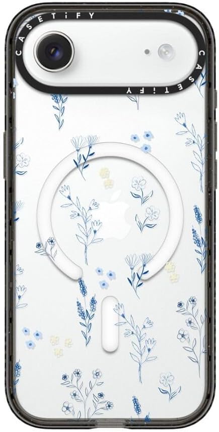 CASETiFY Impact iPhone Air Case [Slim/Compatible with Magsafe / 8.2 ft. 4X Military Grade Drop Protection] - Small Blue Flowers - Clear Black