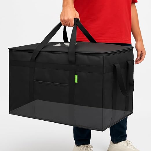 Bodaon Insulated Food Delivery Bag with Included Baseboard, Heavy-Duty Thermal XXXL Cold/Hot Lunch Warmer for Delivery Drivers, Reusable Grocery Carrier for Pizza, Drinks, Camping, Commercial, Black