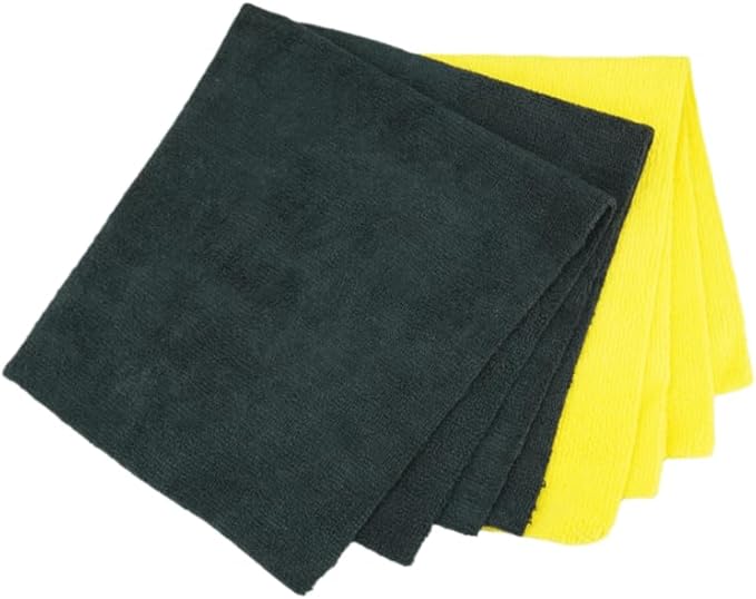 Zacapa 10-Pack Edgeless Microfiber Towels 16x16 in 300 GSM Premium Short Pile/Scratch-Free Car Detailing Towels, Lint-Free Cleaning Cloths/Yellow & Black