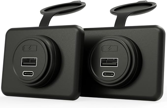 Panel Type C 12V USB Car Charger Outlet, DAMAVO YM1288 12V Cigarette Lighter Socket for Car USB Port Bus RV Boat Automotive Marine ATV Truck Golf Cart (Surface Mount Installation, 2 Pack)