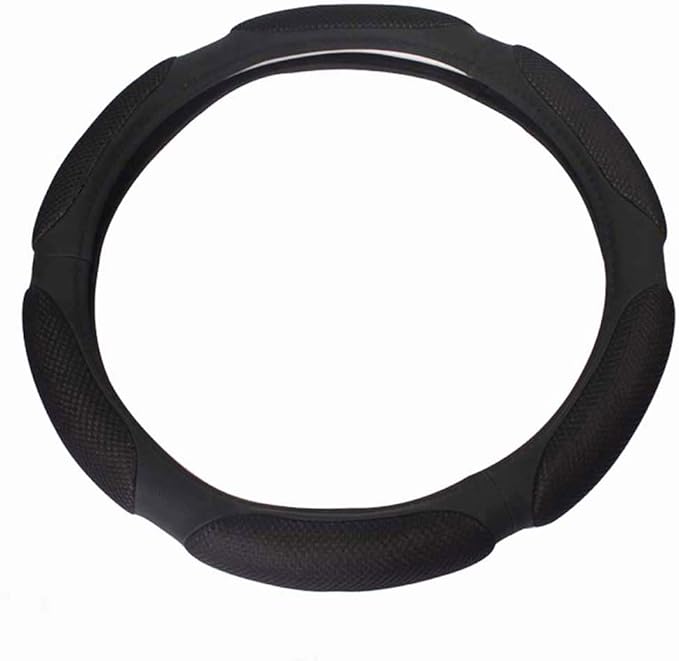 Steering Wheel Cover -Odorless, Cooler Hands in Summer, Warmer Hands in Winter (Black)