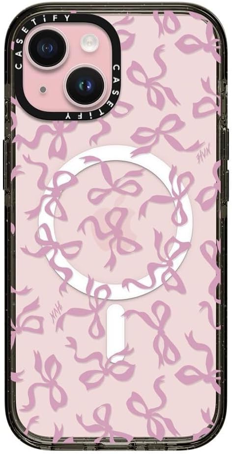 CASETiFY Impact Case for iPhone 15 [8.2ft 4X Military Grade Drop Protection/Compatible with Magsafe] - Bows - Clear Black