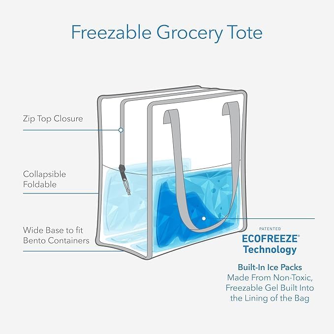 PackIt Freezable Grocery Tote, with EcoFreeze Technology, Foldable, Reusable, Zip Closure, Dual Handles