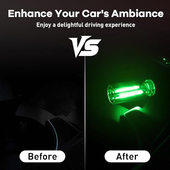 2Pcs Car USB Night Light, Touch Adjustment LED Ambient Lighting Plug in USB Automotive Night Lamps, Mini LED Bulb for Car, Camping, Holiday, Decoration, Bedroom, Party(Green)