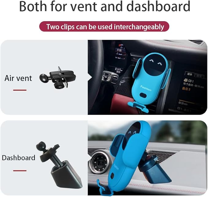 Wireless Car Charger Mount, Cute Car Phone Holder, Automatic Clamping Air Vent Dashboard Smart Phone Holder for iPhone 15/14/13/12/11//XS/XR/8, Samsung S23/22/21/20/Note 20, etc (Blue)