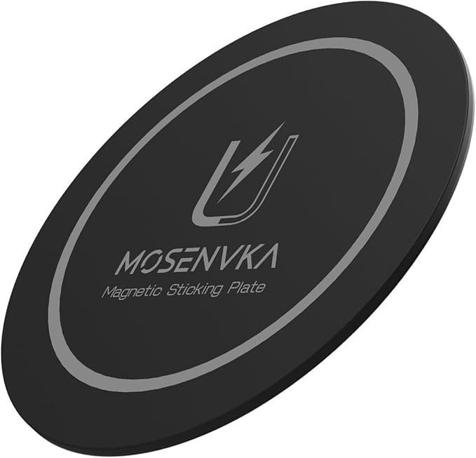 MOSENVKA Universal Magnetic Phone Mount Plate,Strong Adhesive Plate for Magnetic Car Mount, Phone Sticker for iPhone 16e and All Smartphones and Cases-Slim,Lightweight,and Reusable (Black-1 Pack)