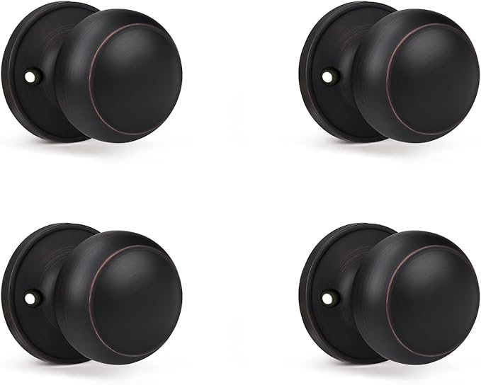 KNOBWELL 4 Pack Bronze Dummy Door Knob, Single Sided Handle for Closets, French Double Doors, and Pantry, Oil Rubbed Bronze One Side Non-Turning Interior Push/Pull Door Knob
