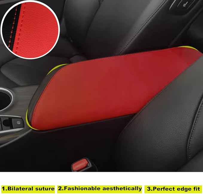 Blazeray Car Center Console Armrest Cover for Toyota Camry 2018-2023 Interior Accessories Leather Anti-Scratch Elbow Arm Rest Cover Cushion Pad Protector Saver (Black with Red Leather)