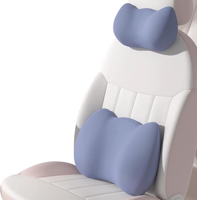 Lumbar Support Pillow for Car/Office Chair, Memory Foam Back Cushion for Car Seat, Lower Back Pillow Fits Most Cars, Trucks, with Adjustable Strap and Washable Cover, Back Pain Relief,Blue